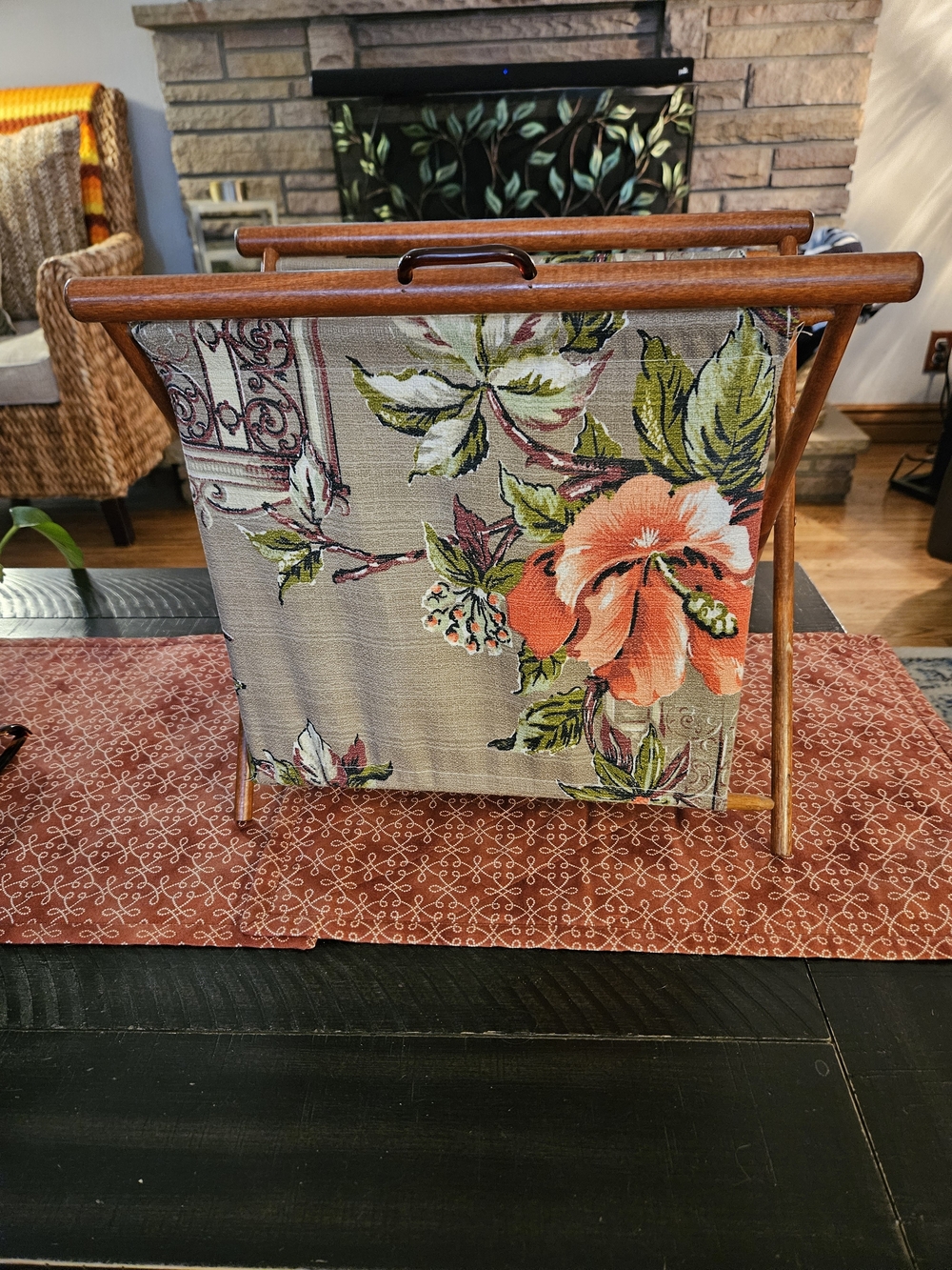 Canvas Floral Magazine Rack with Wood Frame - Coral Floral